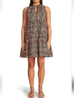 BB Dakota Steve Madden Black Floral Lined Ruffle  Dress Size Medium